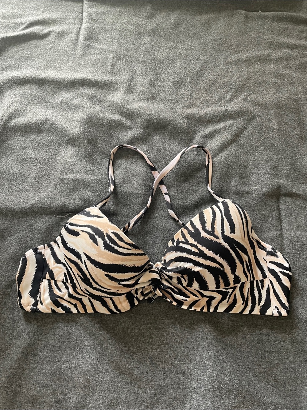 Zebra Print Underwire bathing suit top in Beige and Black